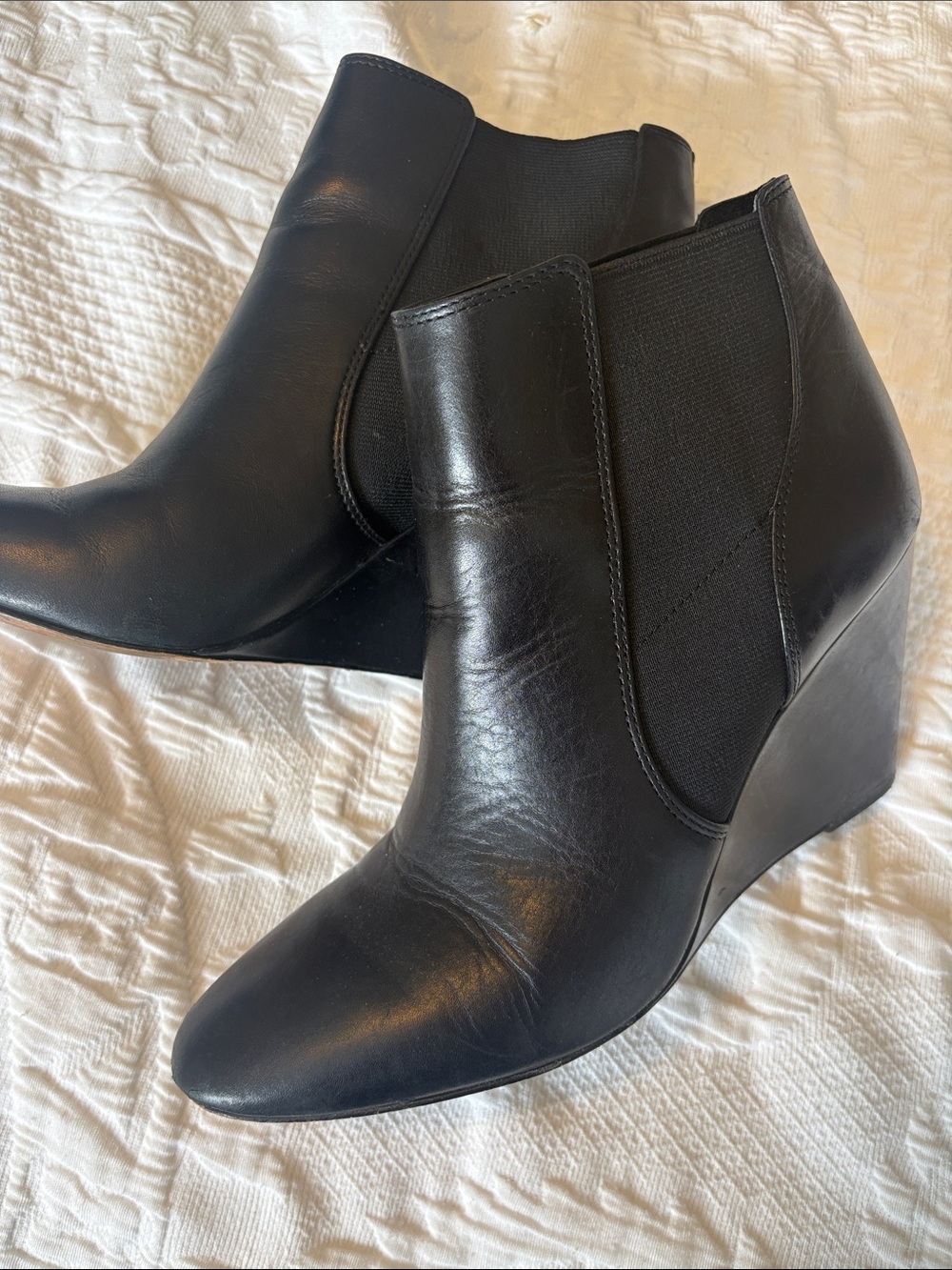 Ann Taylor Women's Black Wedge Ankle Boots - Sleek Leather Style